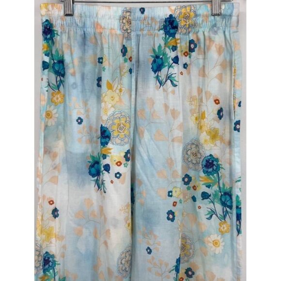 Vilebrequin Womens Soft Blue Floral Wide Leg Pants Large NEW 100% Cotton Flowy - Picture 2 of 7